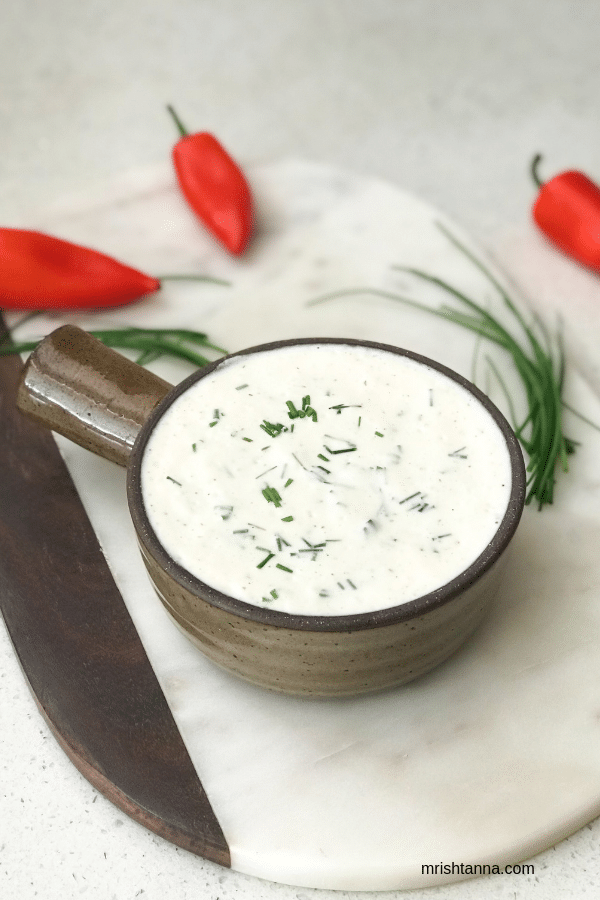 A bowl of Ranch dressing
