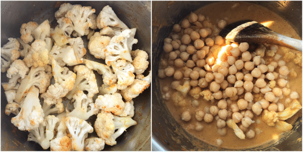 A box filled with different types of food, with Cauliflower and Chickpea