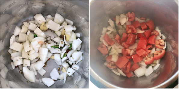 A bowl of food, with Onion and Tomato