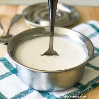 A pan is filled with coconut milk yogurt