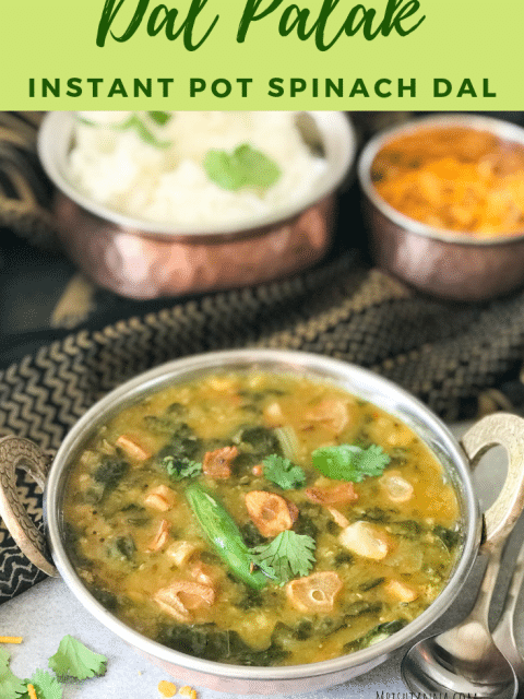 A bowl of spinach dal on the table along with rice 