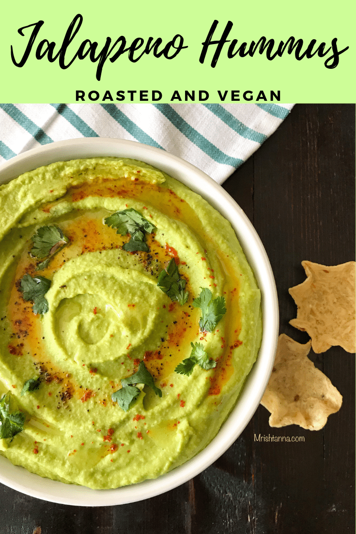 A close up of a bowl filled with Jalapeno Hummus