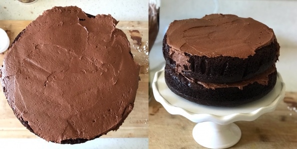 A close up of a piece of chocolate cake on a plate