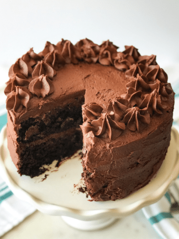 A piece of chocolate cake on a plate