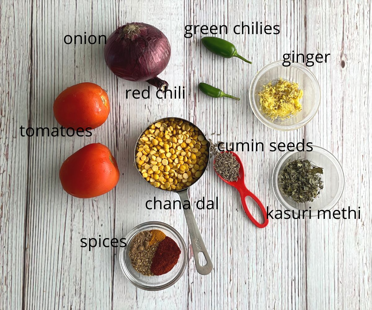 chana dal ingredients are on the table.