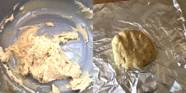 Almond burfi batter placed on aluminum foil