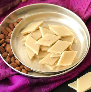 Almond burfi on a plate