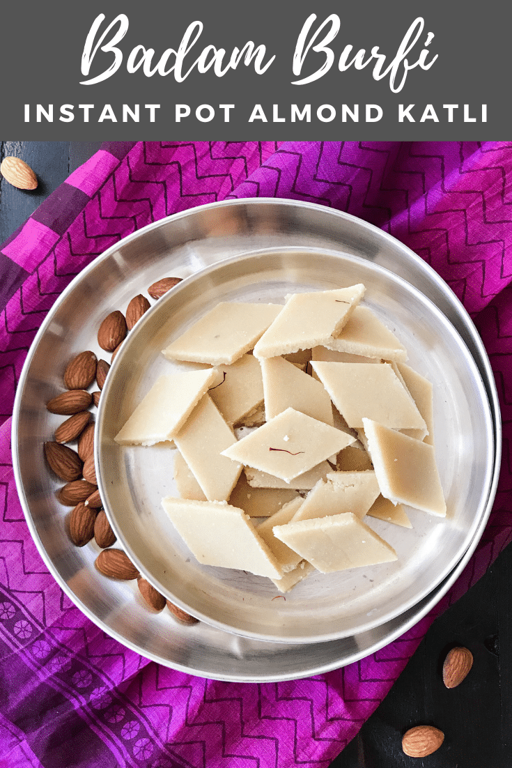 A silver plate filled with almond katli