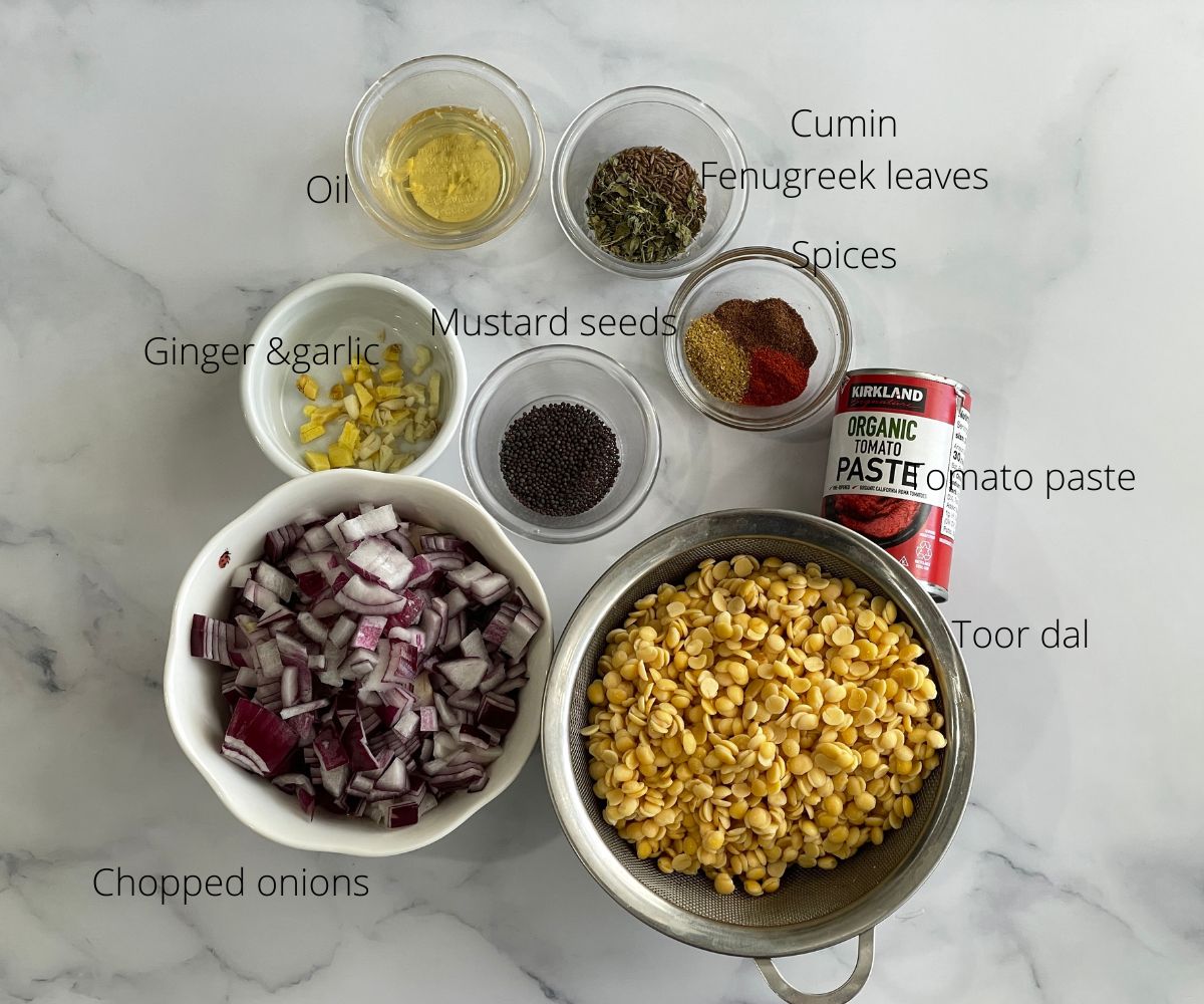 Da tadka ingredients are on the table.