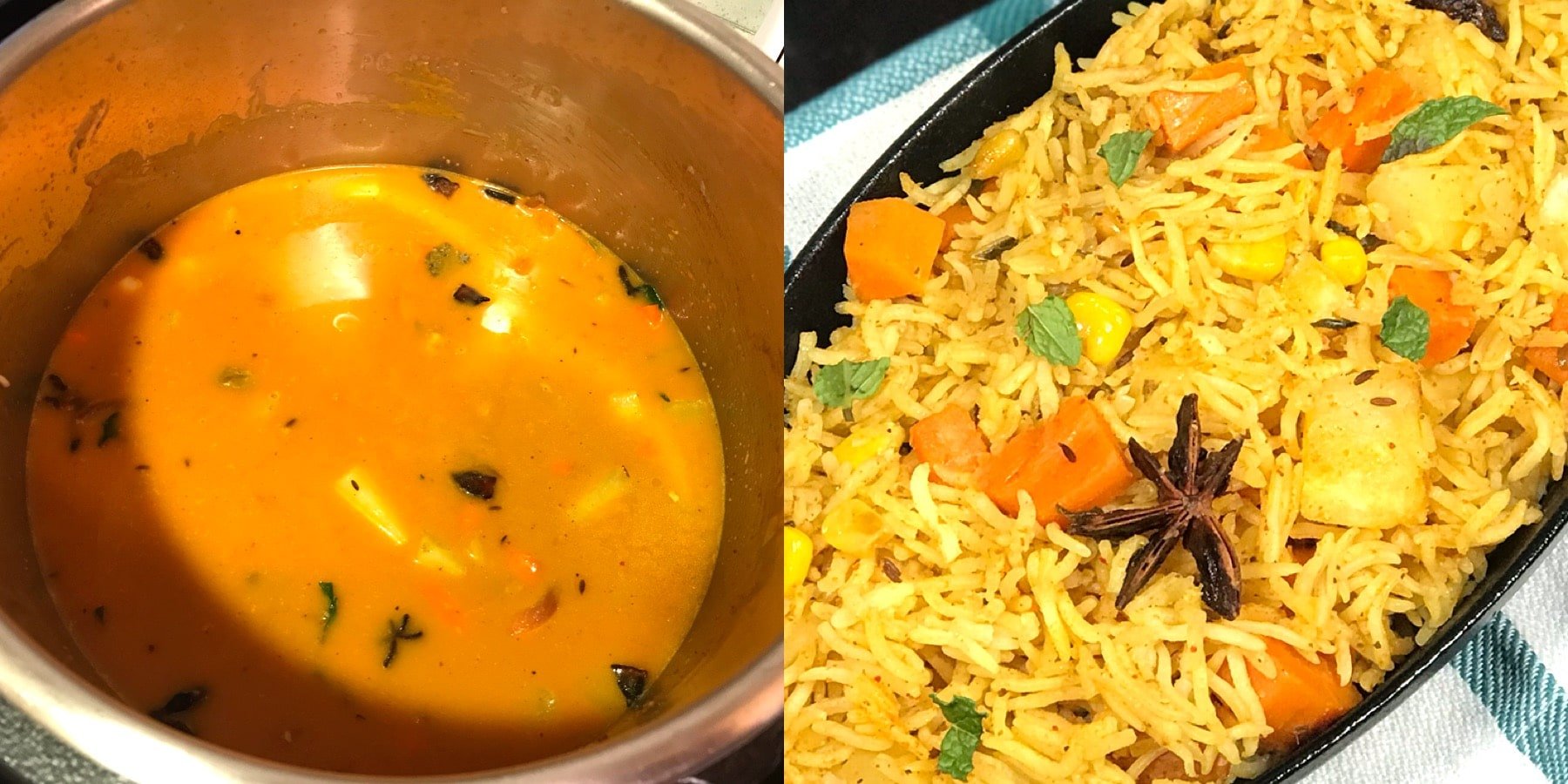An instant pot filled with rice and vegetables with Biryani
