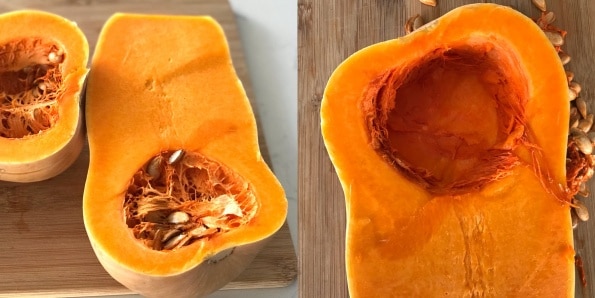 Butternut squash  sitting on top of a wooden table