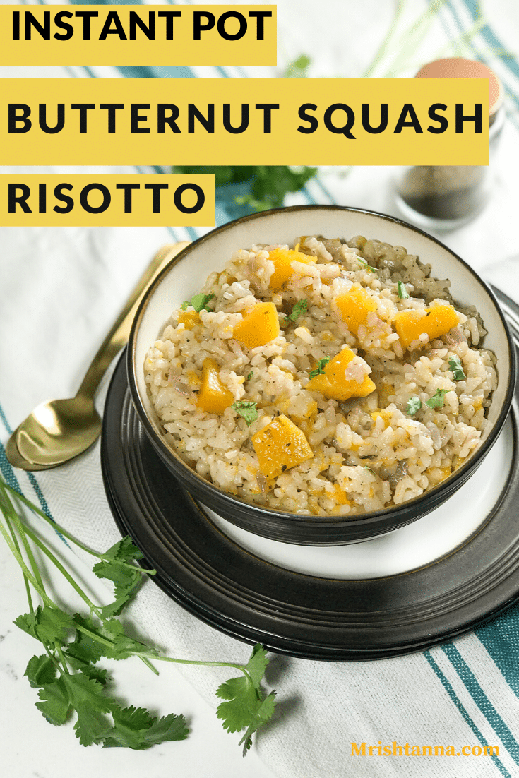 A plate of food with rice and vegetables, with Butternut Squash Risotto