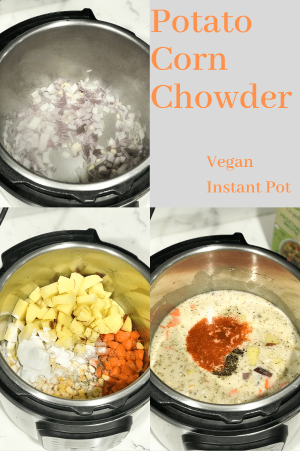 An instant pot filled with potato, corn, and carrot