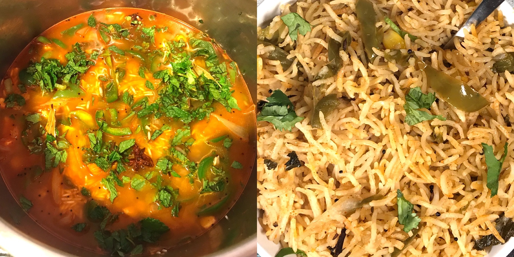 An instant pot filled with rice, capsicum, and spices