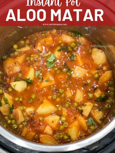 An instant pot has aloo matar curry.