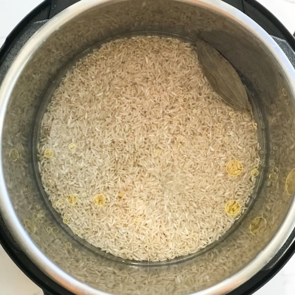 pressure cooker filled with brown basmati rice