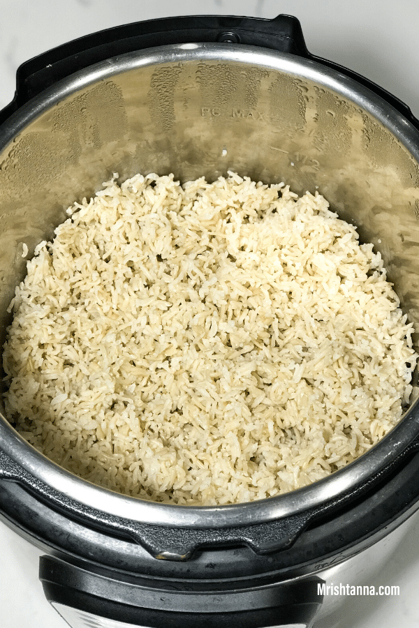 An instant pot with Brown rice and Basmati