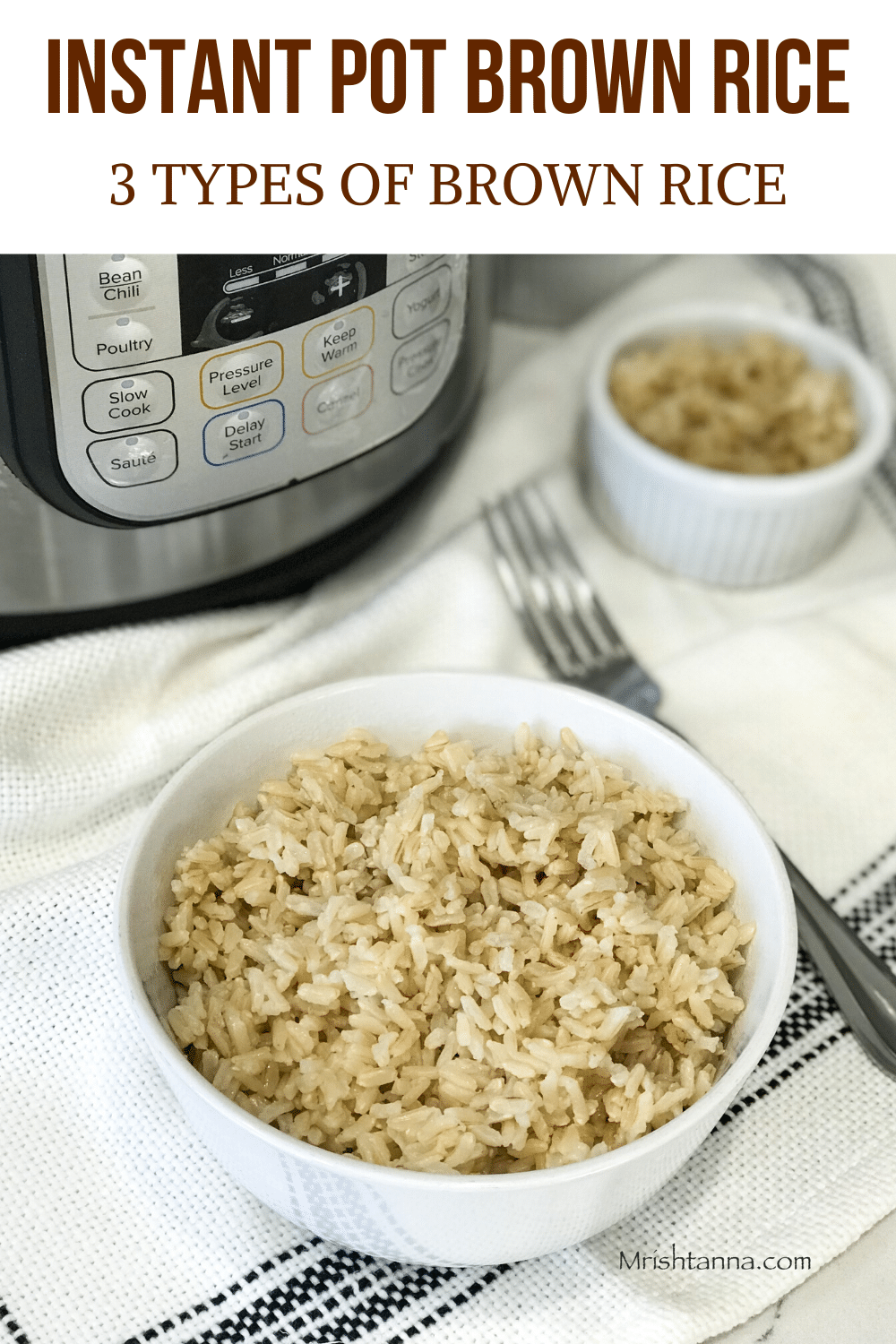 A bowl of rice on a plate, with Brown rice and Basmati