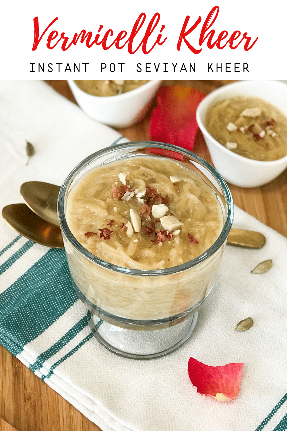 A bowl of food on a table, with Kheer and Vermicelli