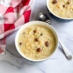 A bowl of vermicelli kheer is on the table.