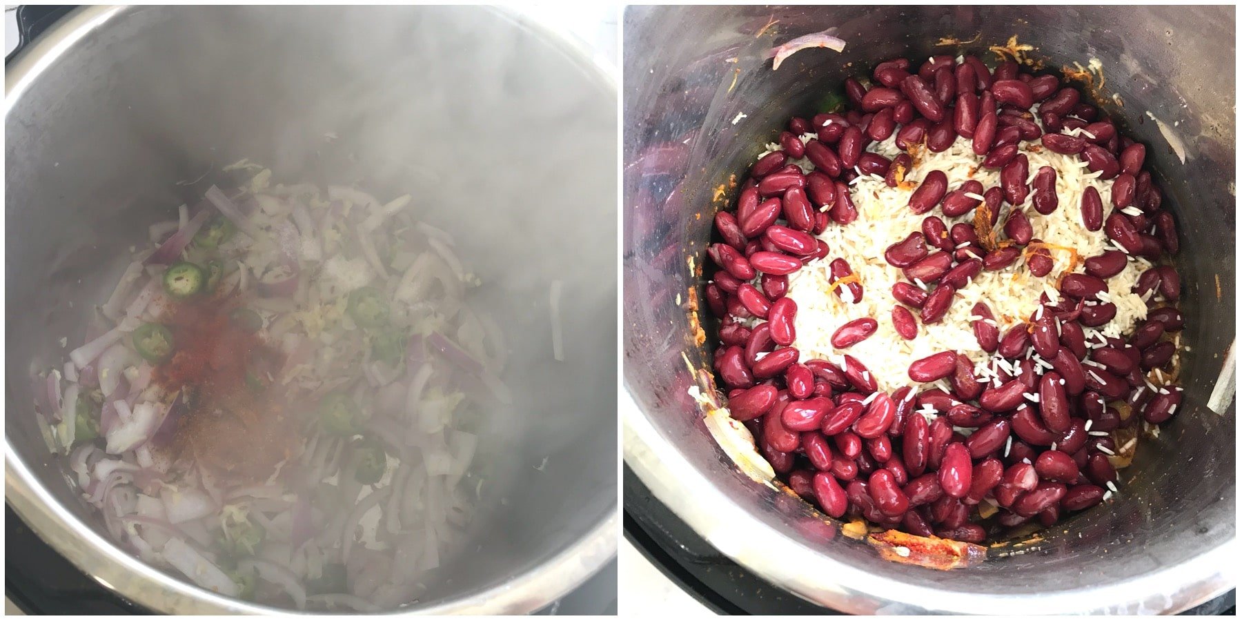 An Instant Pot with Rice and Kidney bean