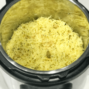 A Pot of food, with garlic rice