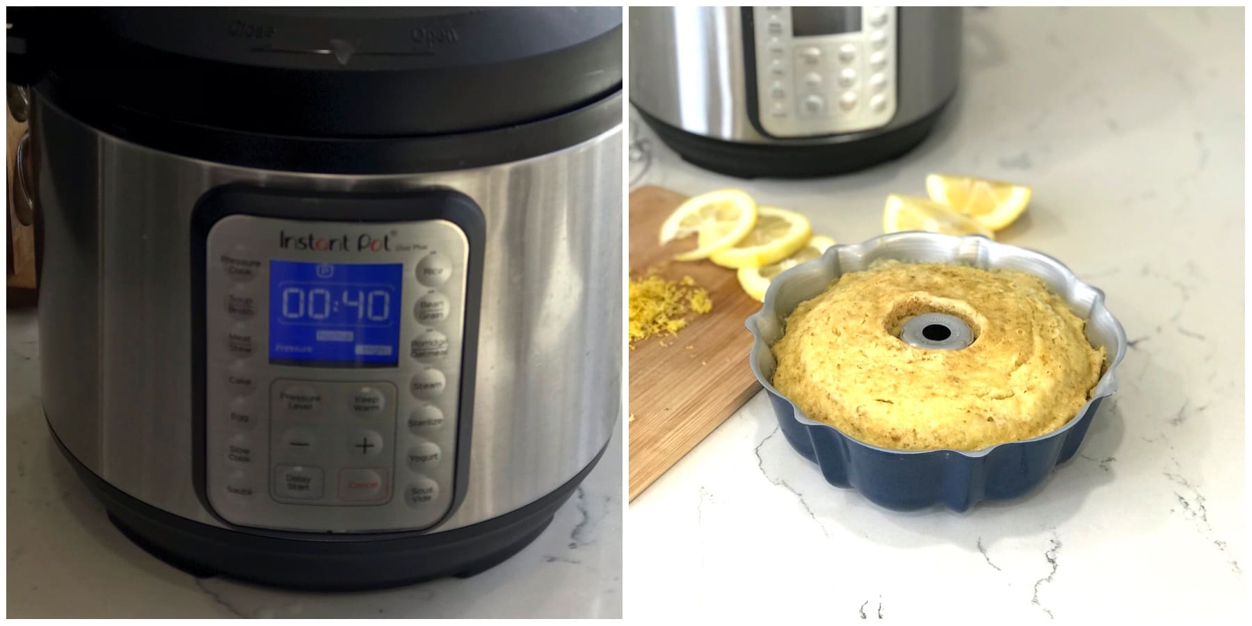 Instant pot and bundt Cake and sliced Lemon