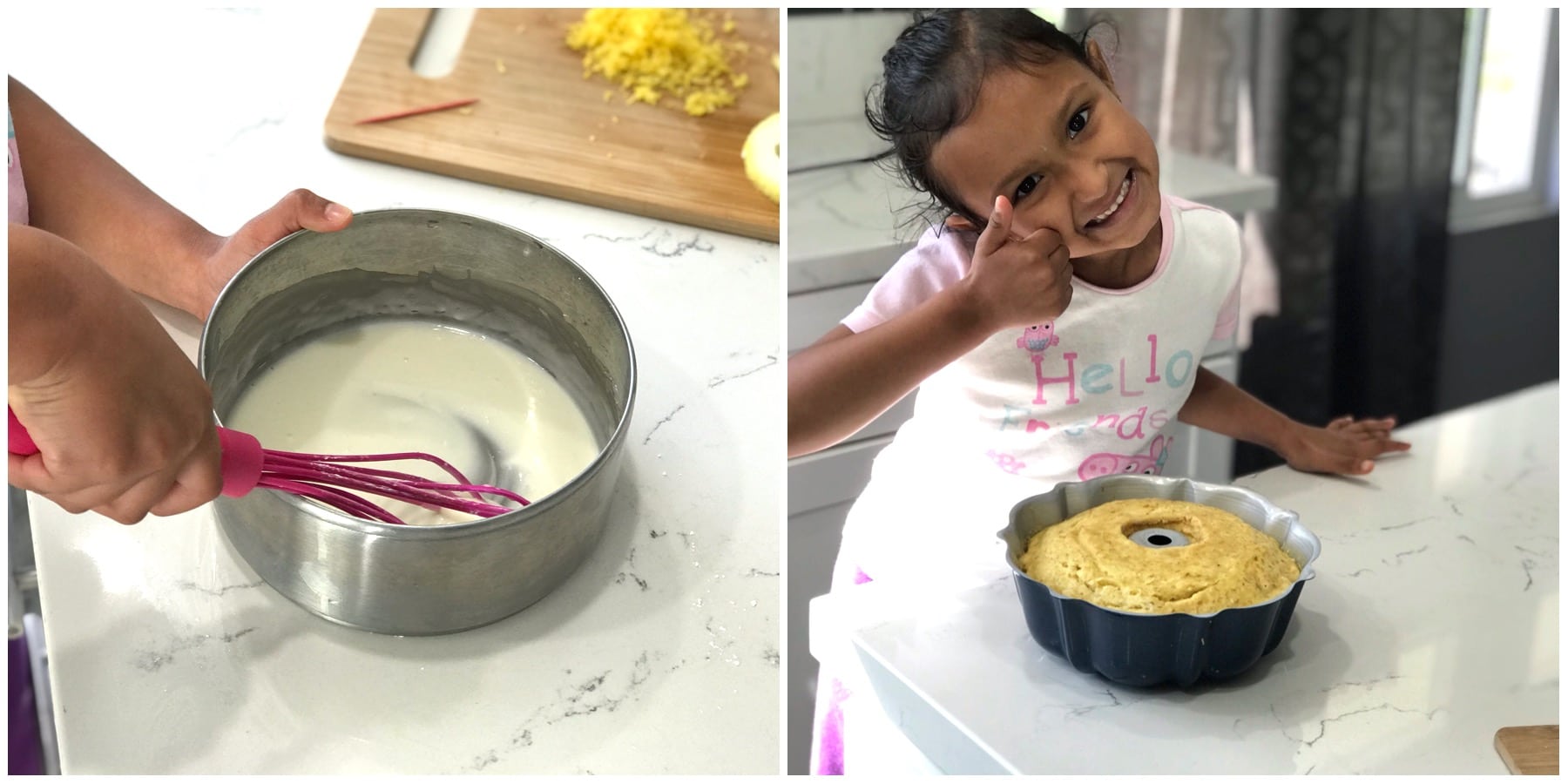 A girl showing thumb up on cooked cake