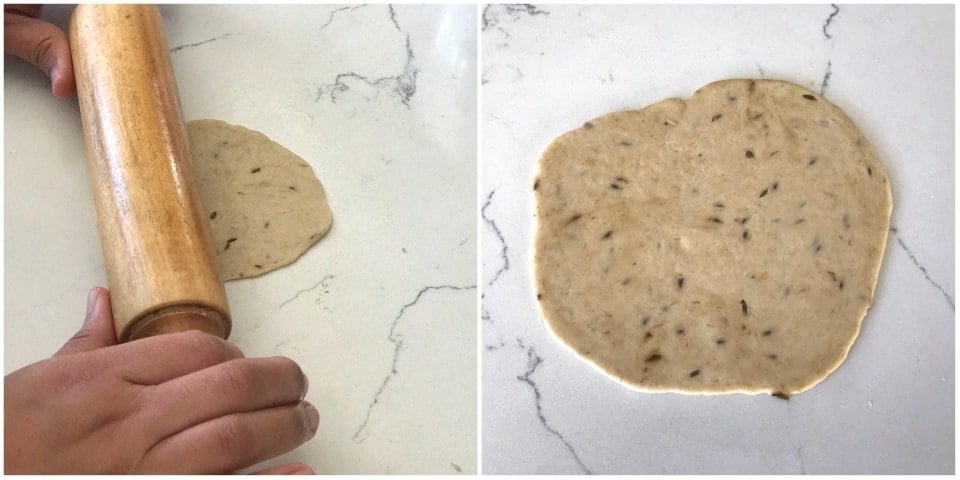 flattened dough on the flat surface