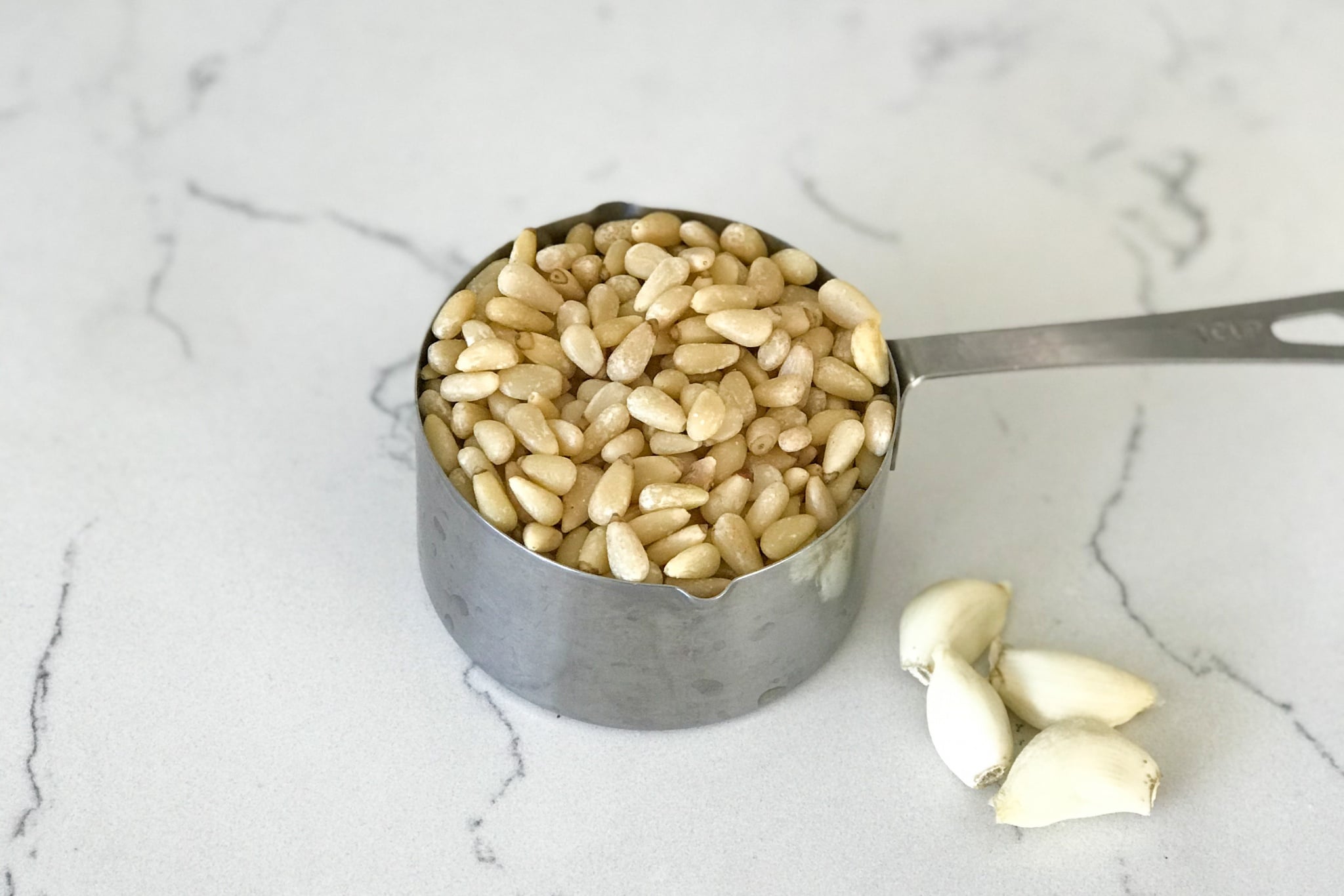 pine nuts and garlic