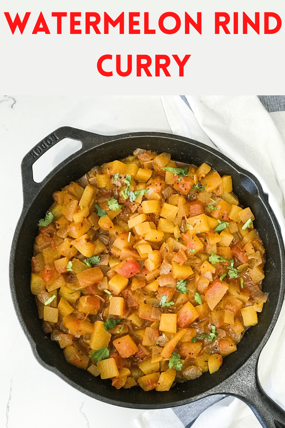 A pan filled with watermelon rind curry