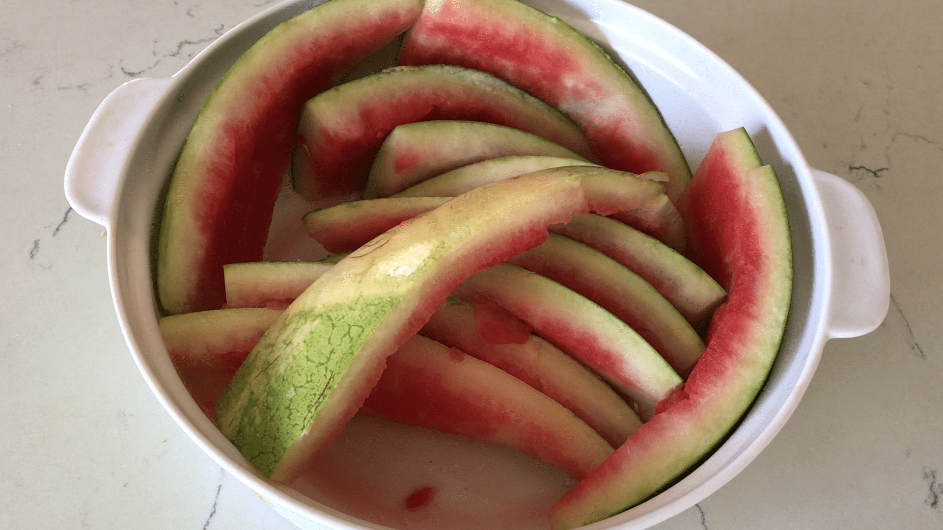 Watermelon rind is on the table