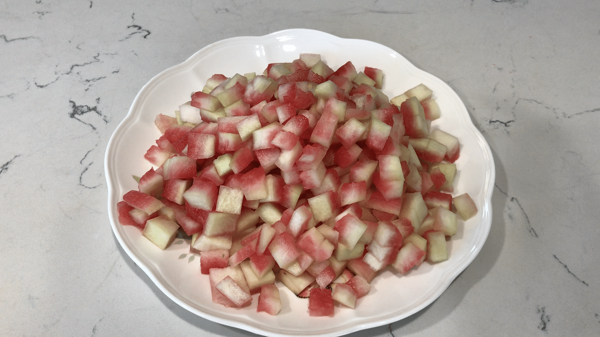 A bowl of watermelon rind on a plate