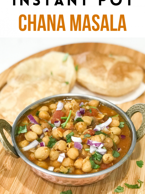 A bowl of food on a table, with Chana masala and Chickpea