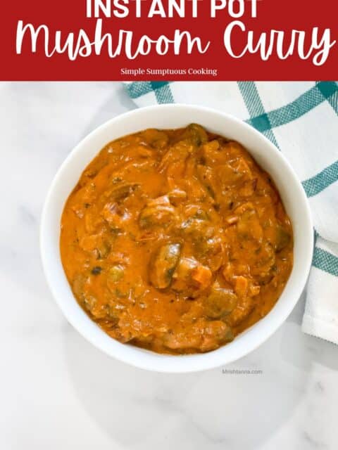 A bowl of mushroom curry is on the table.