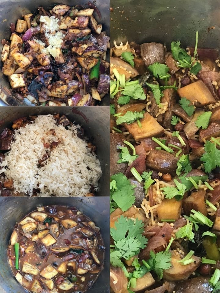 An instant Pot filled with brinjal rice