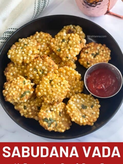 A plate of tapioca pearl vada is on the surface.