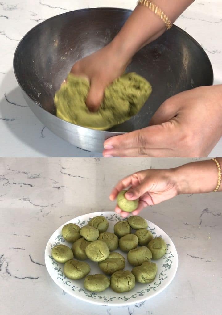 Paratha dough and dough balls placed in the bowl