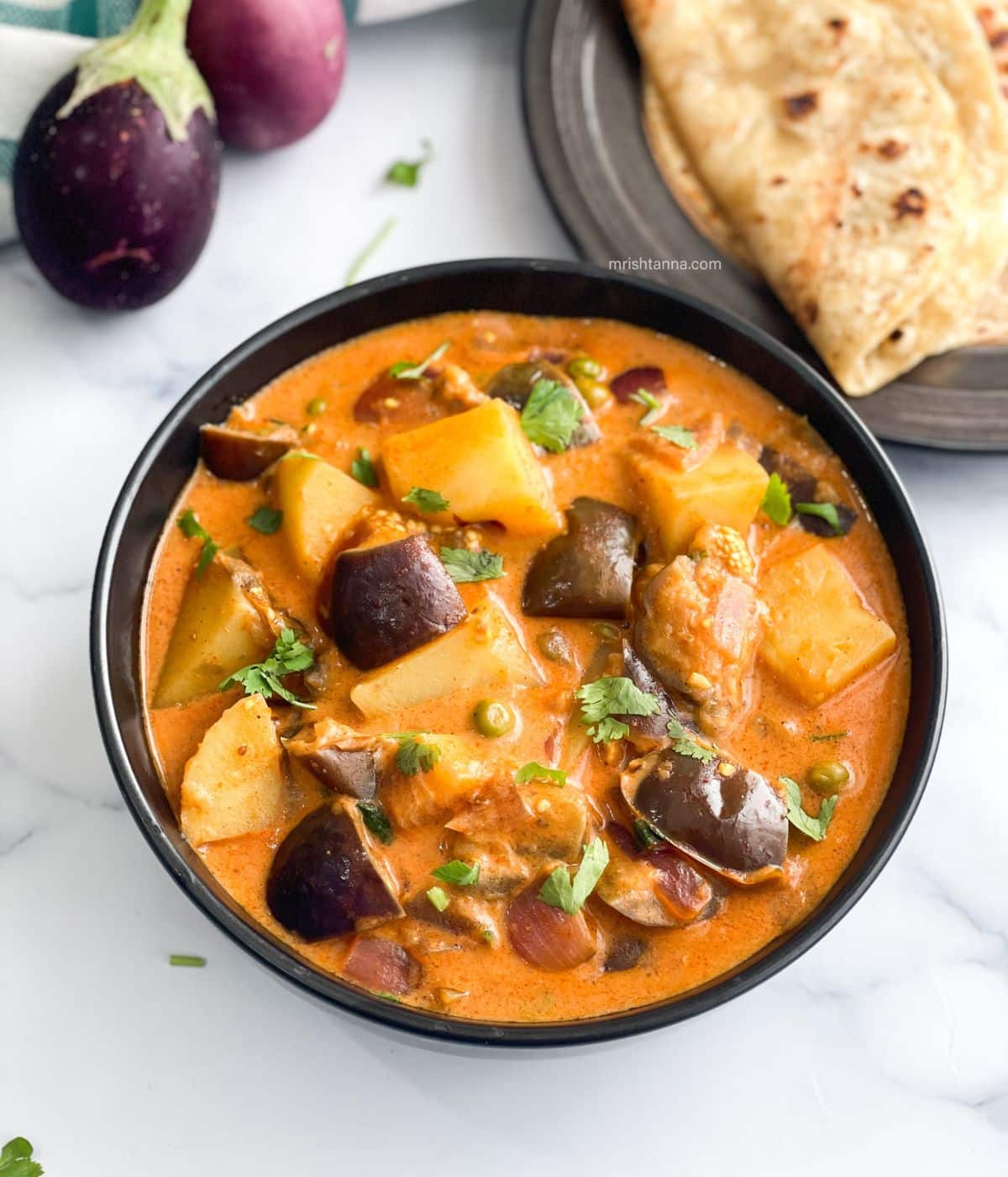 A bowl of Instant pot eggplant curry.