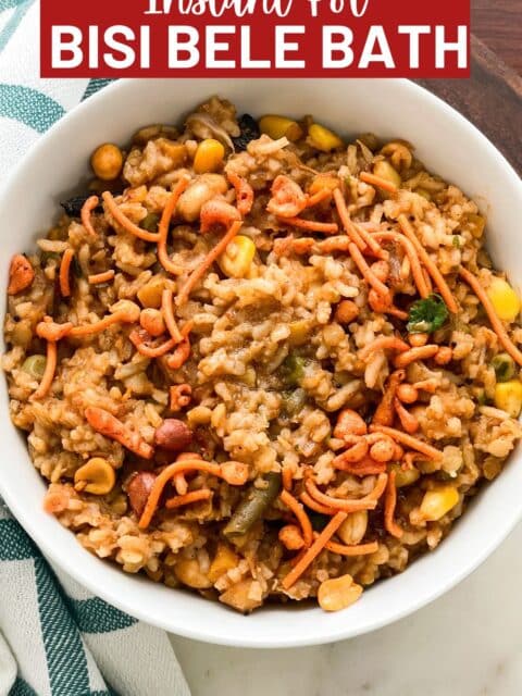 A bowl of Instant pot bisi bele bath is on the tray.