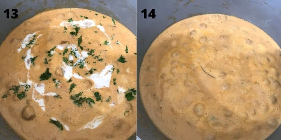 The meal maker curry is inside the non stick pan and garnished with cilantro