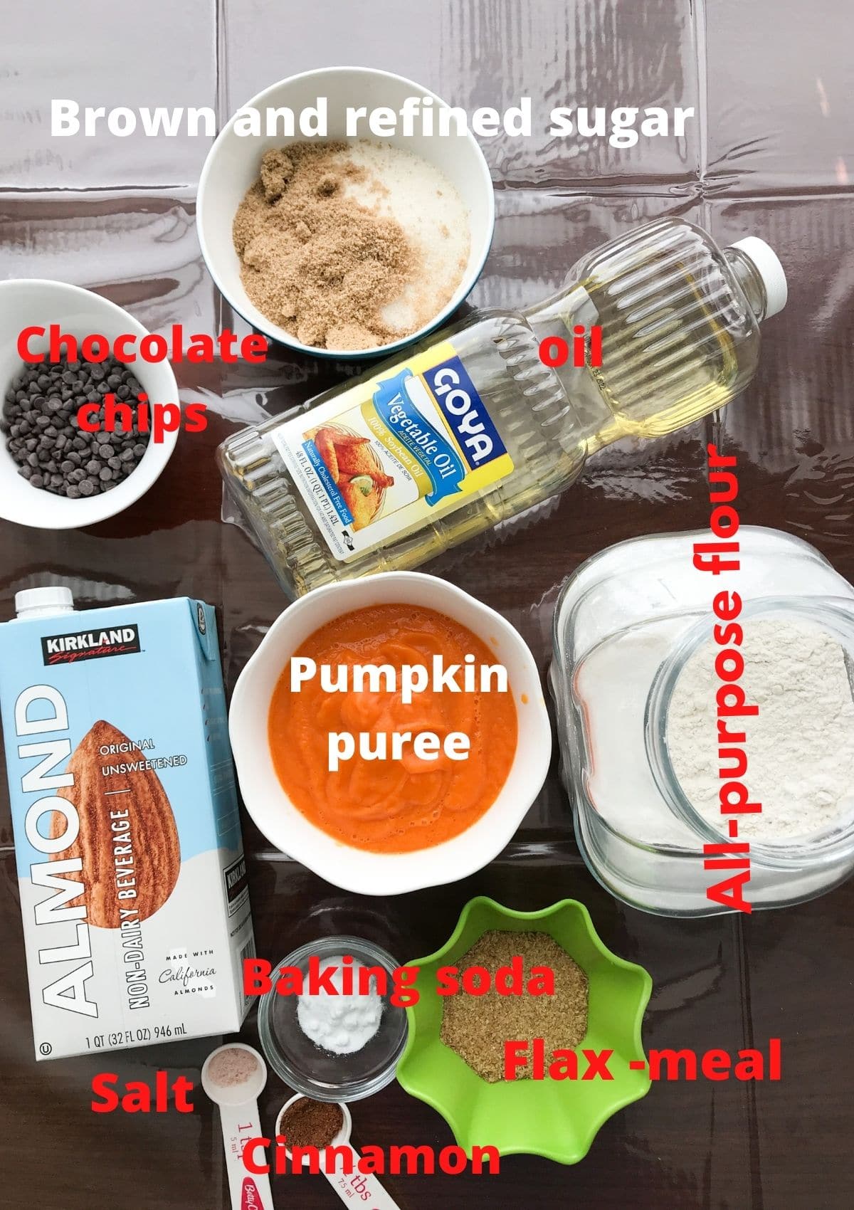 All the ingredients are placed on the table for pumpkin bread