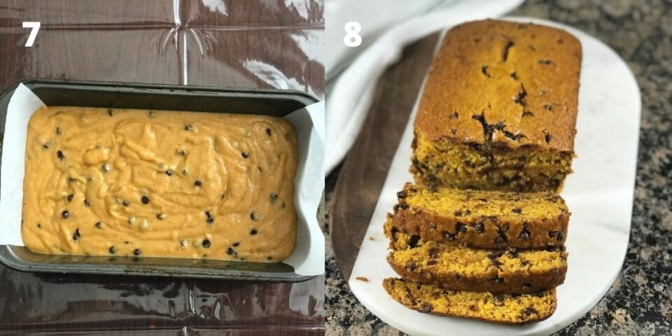 Baked pumkin bread with chocolate chips on the table