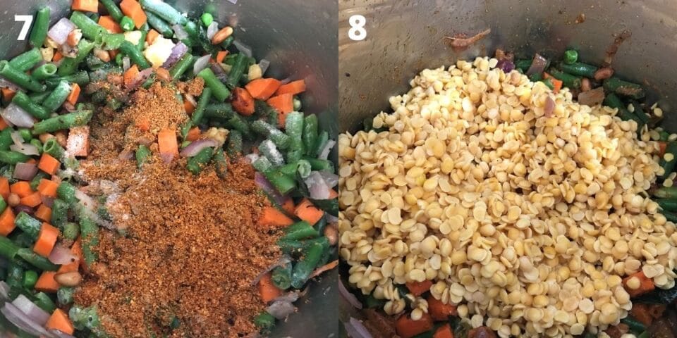 An instant pot with lentils and vegetables
