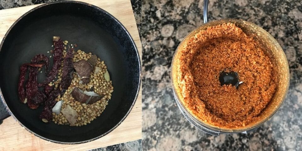 A coffee blender is filled with spice powder