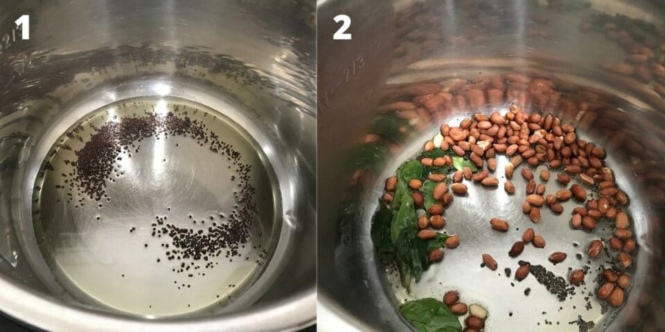 An instant Pot filled with oil, spices and peanuts