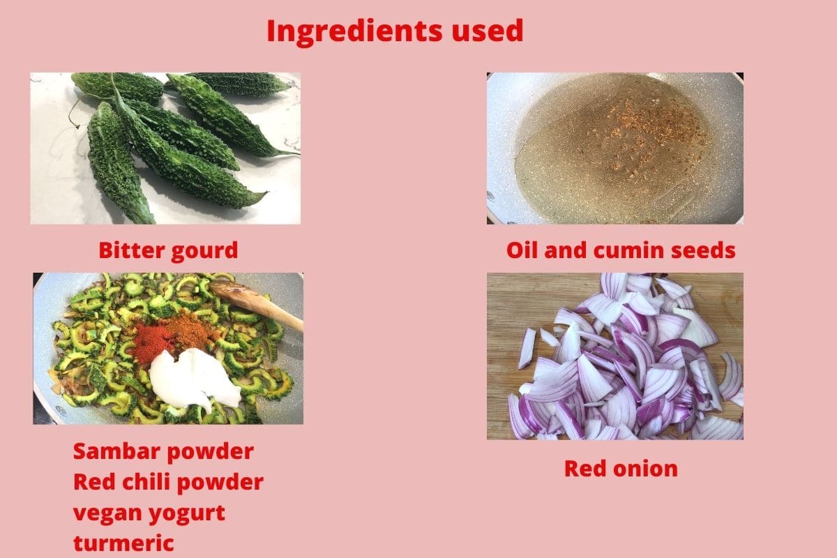 Ingredients for bitter gourd fry like onions, oil and cumin seeds