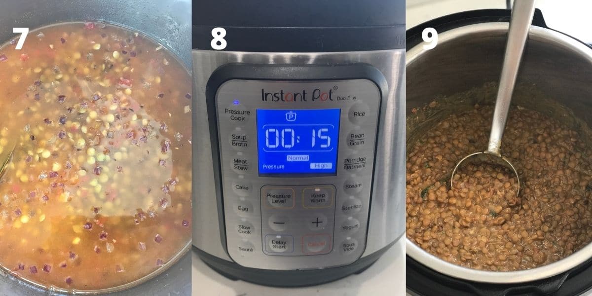 An instant pot is with lentil curry