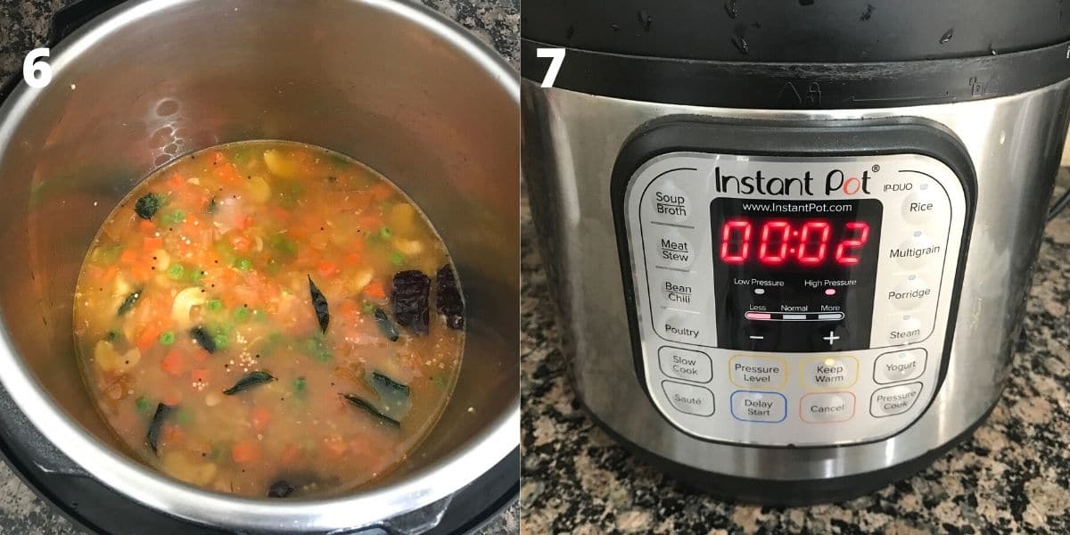 Pressure cooker filled with quinoa and water