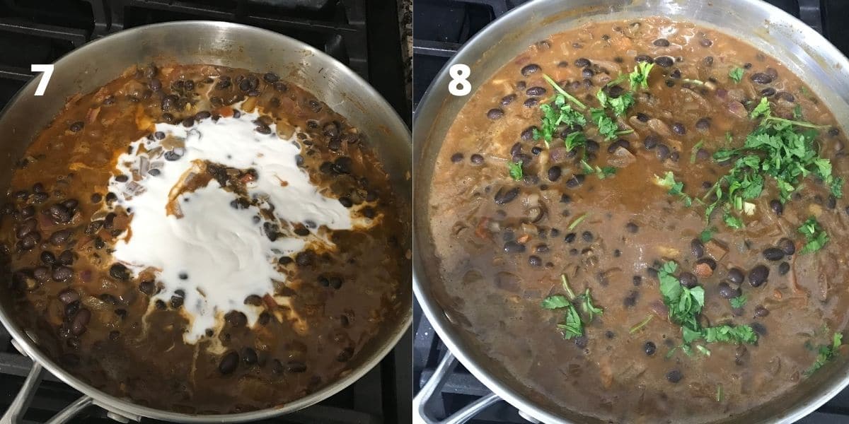 A medium size pan is with black bean curry over the heat